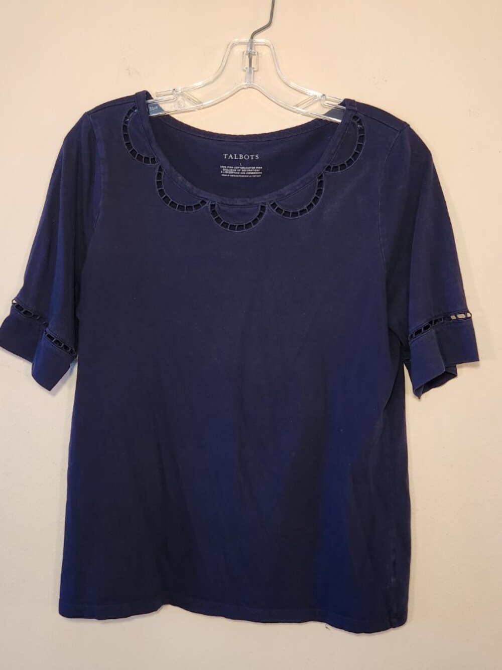 Talbots navy blue shirt with eyelet details size L